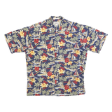 CAMPIA Mens Blue Hawaiian Print Shirt L Cotton Blend Relaxed Fit Button Through
