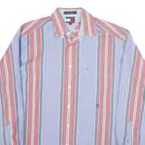 TOMMY HILFIGER Mens Blue & Red Stripe Shirt M Cotton Blend Long Sleeve Button