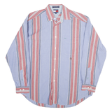 TOMMY HILFIGER Mens Blue & Red Stripe Shirt M Cotton Blend Long Sleeve Button