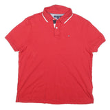 TOMMY HILFIGER Mens Red Short Sleeve Plain Polo Shirt L Cotton Blend