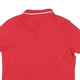 TOMMY HILFIGER Mens Red Short Sleeve Plain Polo Shirt L Cotton Blend