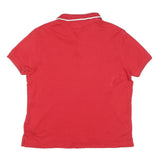 TOMMY HILFIGER Mens Red Short Sleeve Plain Polo Shirt L Cotton Blend