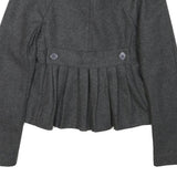 PHARD Womens Grey Wool Blend Peplum Jacket XS Zip Collar Long Sleeve Plain