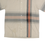 ATELIER TORINO Mens Beige & Grey Striped Button Cotton Blend Shirt L Relaxed Fit