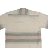 ATELIER TORINO Mens Beige & Grey Striped Button Cotton Blend Shirt L Relaxed Fit