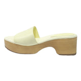 TOMMY HILFIGER Womens Platform Mule Sandals Leather UK 7 Cream Yellow Summer