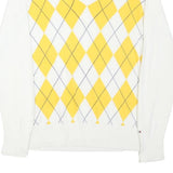 TOMMY HILFIGER Womens White & Yellow Patterned Jumper V-Neck Basic Knit M Cotton