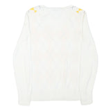 TOMMY HILFIGER Womens White & Yellow Patterned Jumper V-Neck Basic Knit M Cotton
