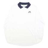 NIKE Mens White & Navy Blue Long Sleeve Plain M Polo Shirt Cotton Blend
