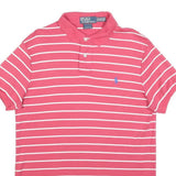 POLO RALPH LAUREN Mens Pink & White Striped Short Sleeve M Cotton Polo Shirt
