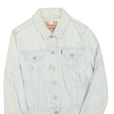 LEVI'S Womens White Denim Jacket M Cotton Blend Button Plain Printed Back