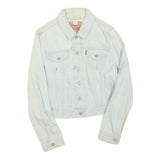 LEVI'S Womens White Denim Jacket M Cotton Blend Button Plain Printed Back