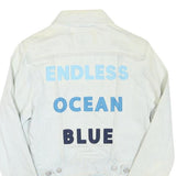 LEVI'S Womens White Denim Jacket M Cotton Blend Button Plain Printed Back