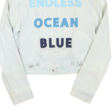 LEVI'S Womens White Denim Jacket M Cotton Blend Button Plain Printed Back