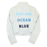 LEVI'S Womens White Denim Jacket M Cotton Blend Button Plain Printed Back