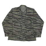 ATLANCO Mens Green & Brown Tiger Stripe Cotton Button Jacket L Ripstop