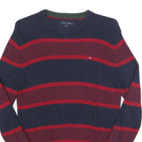 TOMMY HILFIGER Mens Navy & Red Patterned Cotton Crew Neck Jumper XS Knitwear