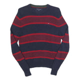 TOMMY HILFIGER Mens Navy & Red Patterned Cotton Crew Neck Jumper XS Knitwear