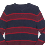 TOMMY HILFIGER Mens Navy & Red Patterned Cotton Crew Neck Jumper XS Knitwear