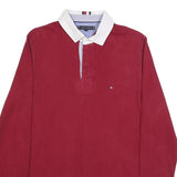 TOMMY HILFIGER Mens Red White Long Sleeve Plain M Cotton Blend Polo Shirt