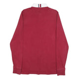 TOMMY HILFIGER Mens Red White Long Sleeve Plain M Cotton Blend Polo Shirt