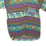 Mens Yellow & Turquoise Elephant Pattern Cotton Blend Shirt M Casual Summer