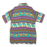 Mens Yellow & Turquoise Elephant Pattern Cotton Blend Shirt M Casual Summer