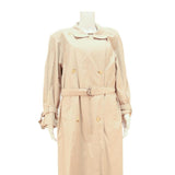 Womens Beige Classic Long Sleeve Button Closure Polyester Trench Jacket L