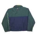 TOMMY HILFIGER Mens Green & Navy Blue Colourblock Jacket L Polyester Zip Logo