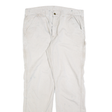 CARHARTT Mens Beige Relaxed Straight Trousers W36 L34 Cotton Blend Zip Closure