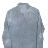 Mens Blue Polyester Blend Shirt S Long Sleeve Button Closure Plain Casual