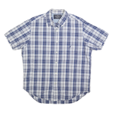 NAUTICA Mens Blue & White Checked Cotton Blend Shirt L Casual Short Sleeve