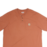 CARHARTT Mens Rust Henley T-Shirt 2XL Short Sleeve Cotton Pocket Casual Workwear