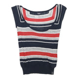 WOOLRICH Womens Navy Blue Red & Grey Printed Top Sleeveless Round Neck S Cotton