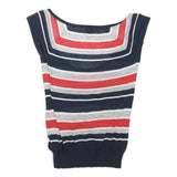 WOOLRICH Womens Navy Blue Red & Grey Printed Top Sleeveless Round Neck S Cotton