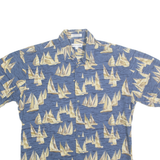 PIERRE CARDIN Mens Blue & Beige Cotton Shirt M Sailing Boat Print Casual Summer