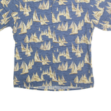 PIERRE CARDIN Mens Blue & Beige Cotton Shirt M Sailing Boat Print Casual Summer