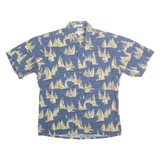 PIERRE CARDIN Mens Blue & Beige Cotton Shirt M Sailing Boat Print Casual Summer