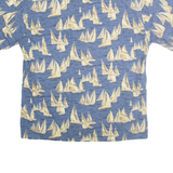 PIERRE CARDIN Mens Blue & Beige Cotton Shirt M Sailing Boat Print Casual Summer
