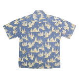 PIERRE CARDIN Mens Blue & Beige Cotton Shirt M Sailing Boat Print Casual Summer
