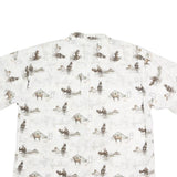 BIT & BRIDLE Mens White Horse Scene Cotton Button Shirt L Casual Short Sleeve