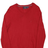 NAUTICA Mens Red Plain Cotton Blend Pullover V-Neck Jumper M Casual Lightweight