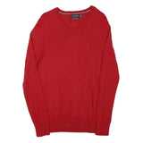 NAUTICA Mens Red Plain Cotton Blend Pullover V-Neck Jumper M Casual Lightweight