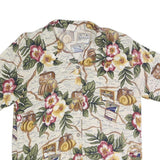 Womens Cream Floral Map Print Rayon Shirt Short Sleeve Collared M Summer