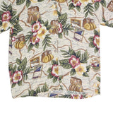 Womens Cream Floral Map Print Rayon Shirt Short Sleeve Collared M Summer