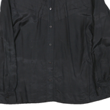 Womens Black Basic Long Sleeve Button Neck Plain Top L Elegant Officewear