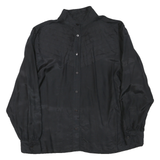 Womens Black Basic Long Sleeve Button Neck Plain Top L Elegant Officewear