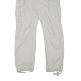 H&M Mens Relaxed Beige Cotton Blend Cargo Trousers W35 L31 Casual Zip Pocketed