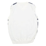 RUSSEL SIMONS Mens White & Navy Patterned Sleeveless V-Neck Basic Knit Jumper S
