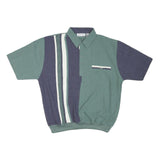 ALEXXIS Mens Green & Navy Striped Short Sleeve Polo Shirt L Cotton Blend Casual